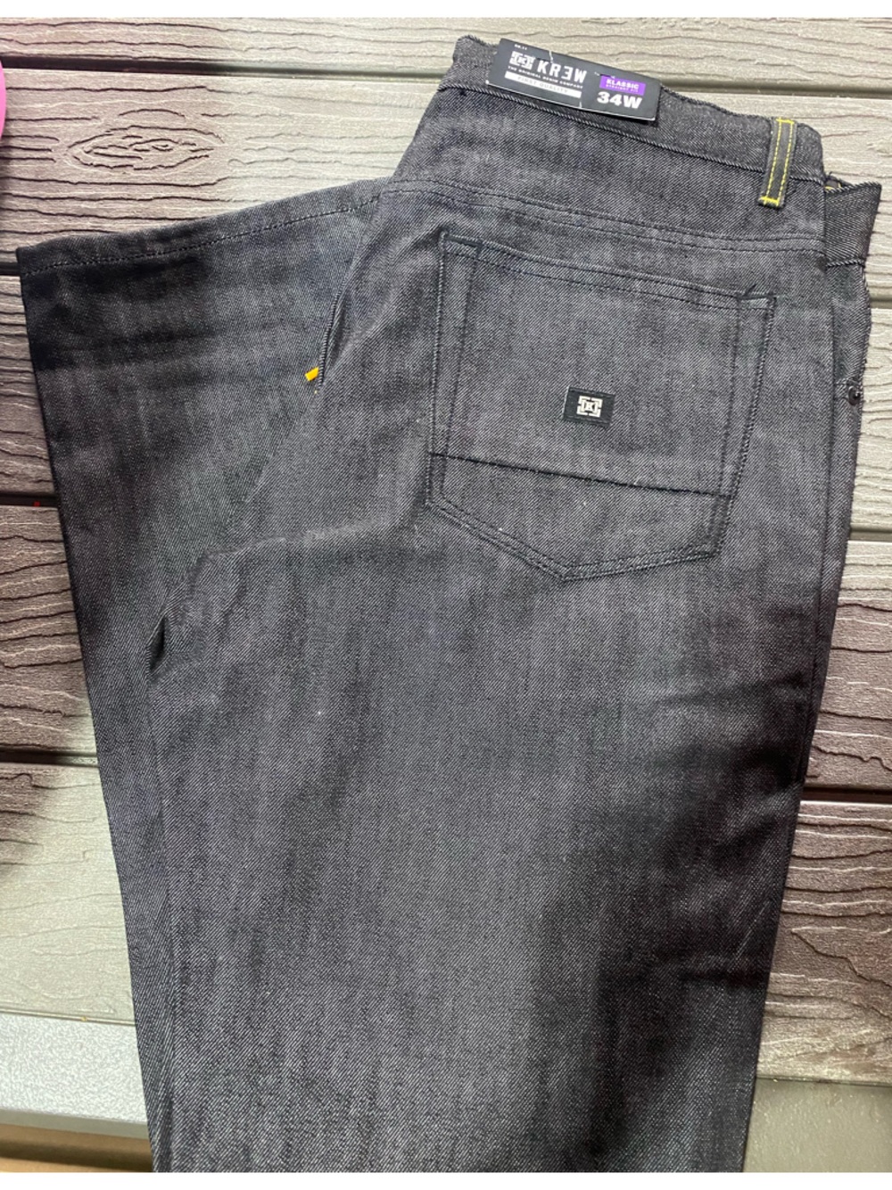 KR3W Men's Black Relaxed Jeans with Subtle Logo